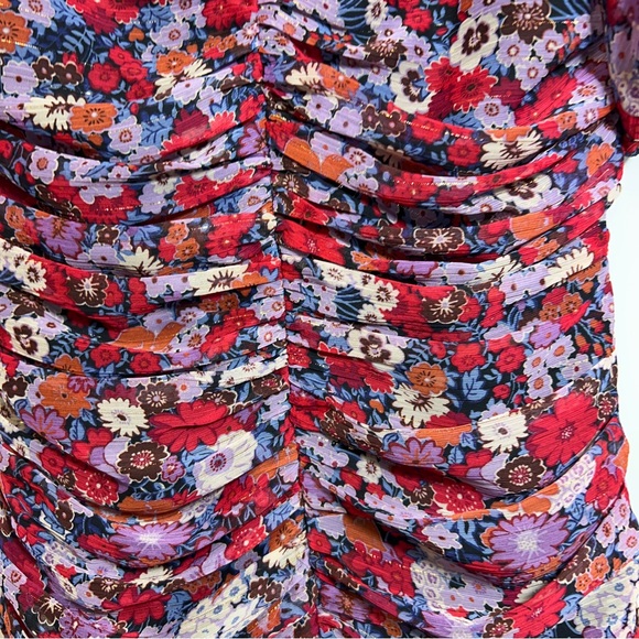 Zara Chiffon Floral Ruched Mini Dress NEW - Picture 6 of 12
